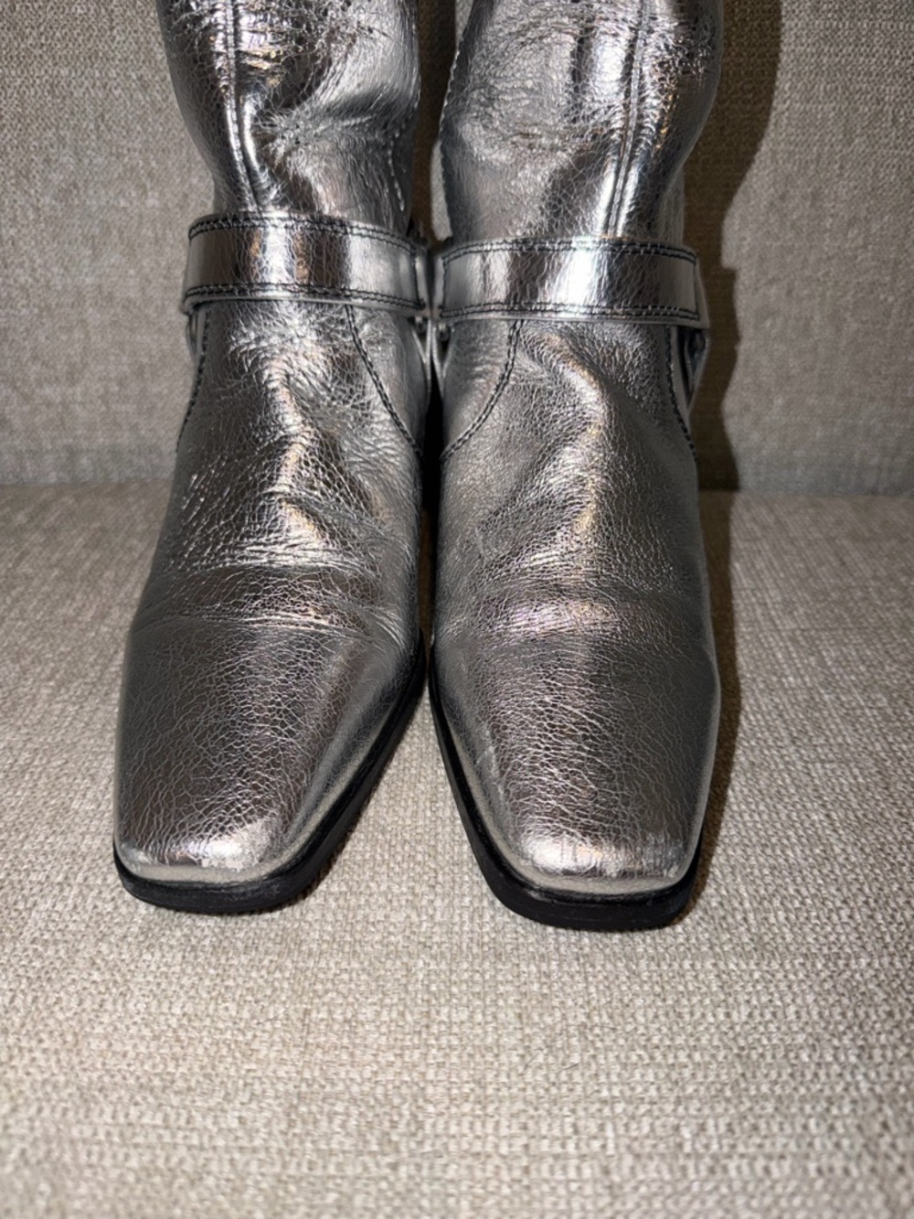 CAVERLEY Milly Anthropologie Silver Metallic Western Festival Mid-Calf Boots - Picture 7 of 13